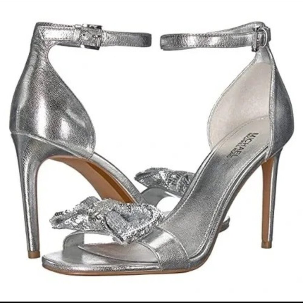 NWOB Michael Kors Paris Silver Sequin Bow Heels 10